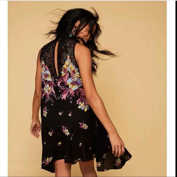 Free People Marsha Floral Printed Slip Dress High Neck Flirty Feminine Boho Fall - Picture 1 of 11
